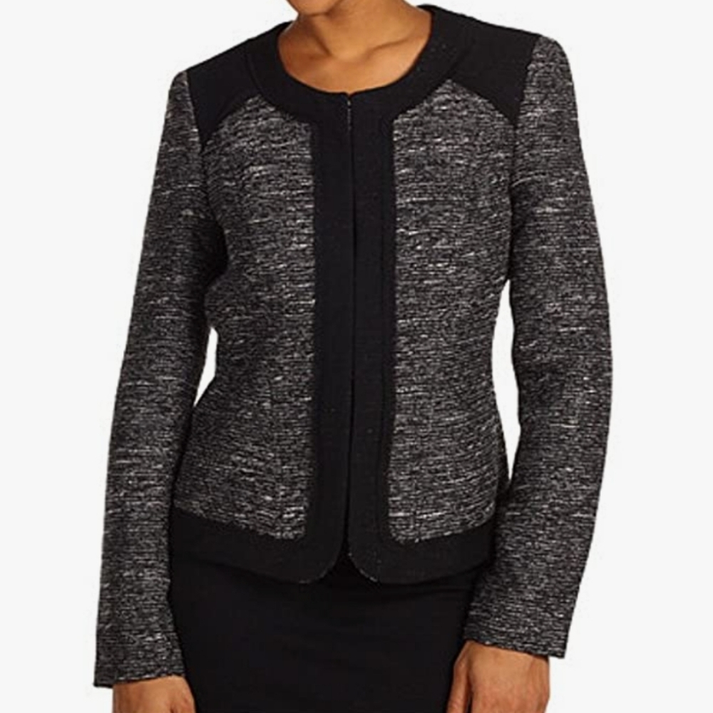 AK ANNE KLEIN BLACK WITH SILVER JEWEL NECK JACKET ( SIZE 10)